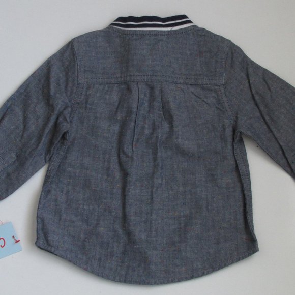 Cat & Jack Button Front Shirt Boy Size 12M Gray Long Sleeve V Neck Front Pockets - Picture 5 of 7